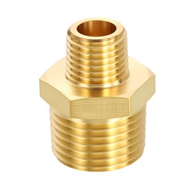 CoCud 1 Pack Brass Pipe Fittings, 1/2" NPT Male to 1/4" NPT Male Brass Hex Nipple, Male Pipe Adapter Reducer for Air, Oil, LP
