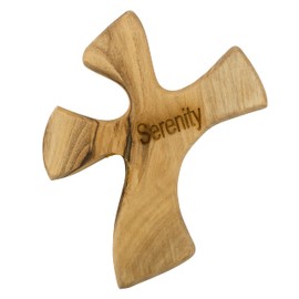 Olive Wood Prayer Cross | Hand Held Cross Made to Perfectly Fit in Your Hand While You Pray | Made of Wood from Bethlehem | Serenity | Great Christian Gift