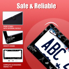 Black White Hummingbird License Plate Frame Leaves Floral Flowers License Plate Frames Funny Auto Accessory Stainless Steel Birds License Plate Decoration for Women Men 12 x 6 Inch