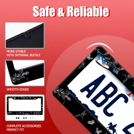 Black White Hummingbird License Plate Frame Leaves Floral Flowers License Plate Frames Funny Auto Accessory Stainless Steel Birds License Plate Decoration for Women Men 12 x 6 Inch