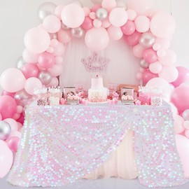B-COOL 50x102 Inch Iridescent White Sequin Payette Tablecloth Glitter Rectangle Table Cloth for Wedding Little Mermaid Birthday Christmas Party Decorations