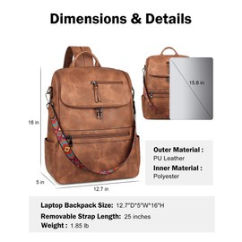 FADEON Laptop Backpack for Women Leather Travel Backpack with Laptop Compartment, Designer Ladies Computer Backpacks Brown