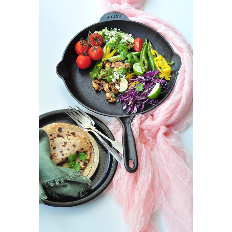 IMUSA 12in Cast Iron Preseasoned Skillet with Helper Handle