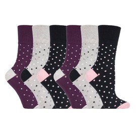 Gentle Grip - 6 Pack Womens Non Elastic Loose Top Patterned Cotton Rich Socks (4-8 uk, GG133)