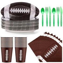 Nitial 180 Pcs Football Tableware Set to Serve 30 Guests Include Disposable Paper Plates Napkins Knives Forks Spoons and Cups for Football Game Birthday Party Decorations(Stylish)