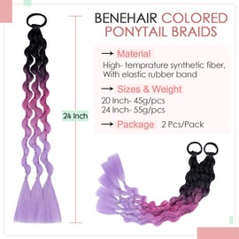 Benehair Bubble Ponytail Extension for Black Women Long Braided Ponytail Extension Protective Style Afro Puff Ponytail Extension Soft Synthetic Hairpieces