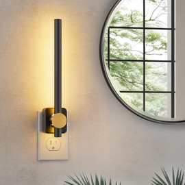 L LOHAS LED Night Light, Black and Gold Vanity Light Bar, Modern Night Lights Plug into Wall for Bathroom, Bedroom, 3000K, Dusk to Dawn Sensor, 0-200LM Dimmable Night Light Replace Wall Sconce, 1Pack