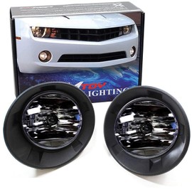 iJDMTOY Complete Set Smoke Lens Fog Light Assembly w/Halogen Bulbs and Relay Switch Compatible with 2010-2013 Chevy Camaro LS LT (Fit w/Halogen Front Road Illuminating Lights Trims Only)