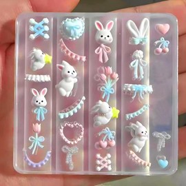 Lace Bunny Nail Art Molds Bowknot Silicone Molds Cartoon Bow Design Carving Template Resin Mould for Nail Charms Making Embossed Stencils