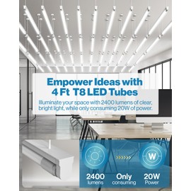 Sunco 10 Pack T8 LED Tubes 4FT Replacement for Fluorescent Bypass Ballast Plug & Play 20W 2400 LM 5000K Daylight Compatible Single Ended or Double Ended Hybrid Type A+B Frosted Lens ETL