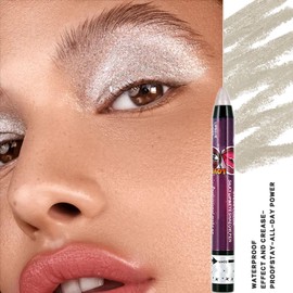 Pearl White Shimmer Eyeshadow Stick, Silvery Cream Eye Shadow, Glitter Eyeshadows, Pearlescent Highlight Pencil Crayon Brightener Pen, High Pigmented Eyeliner, Smooth Color for Eyes Makeup