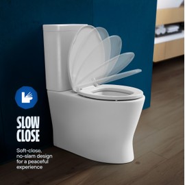 HIGHCRAFT Premium Round Toilet Seat with Slow-Close Design, Adjustable Hinges & Quick Removal Mechanism - Molded Plastic Toilet Seat - Fits Standard Round Toilets - Toilet Seat in White