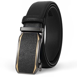 VONMELLI Belt Men, Leather Mens Belts Ratchet Dress Belts for Men Adjustable with Click Sliding Buckle, Black L