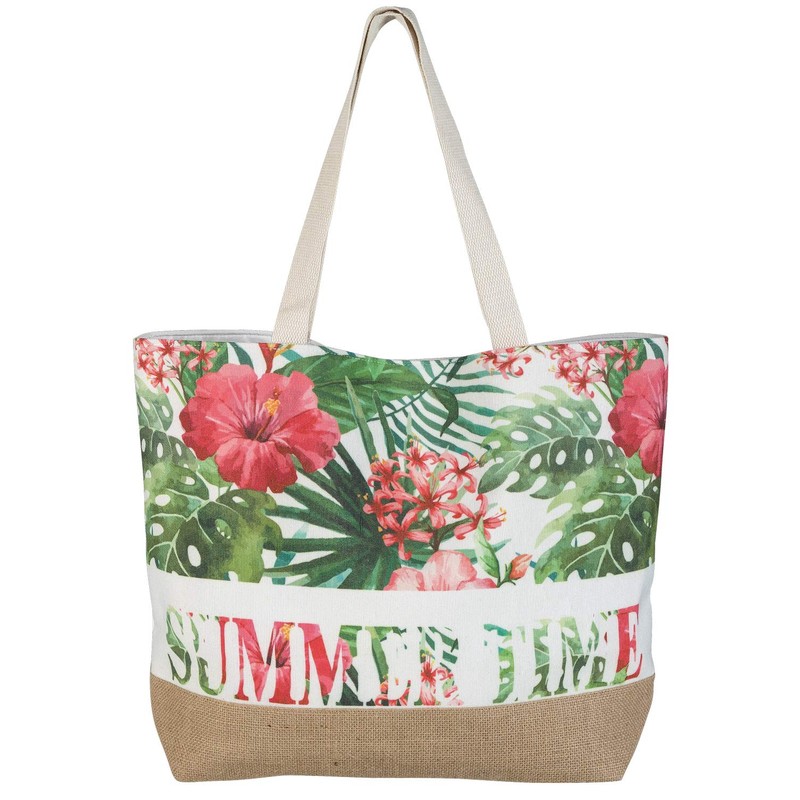 Idena 31018 Summer Time Canvas Beach Bag with Floral Pattern,