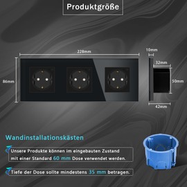 TAWOIA Schuko Smart Socket, 3 Compartments, 16A, App Control, Works with Alexa, Glass Frame, 86 x 86 mm, Black, WiFi Only 2.4 GHz
