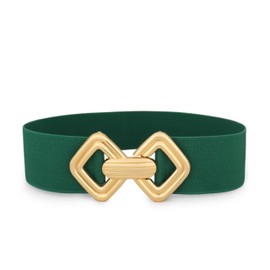 WHIPPY Women Wide Elastic Belt Vintage Stretchy Waistband with Retro Gold Buckle for Dresses Green S