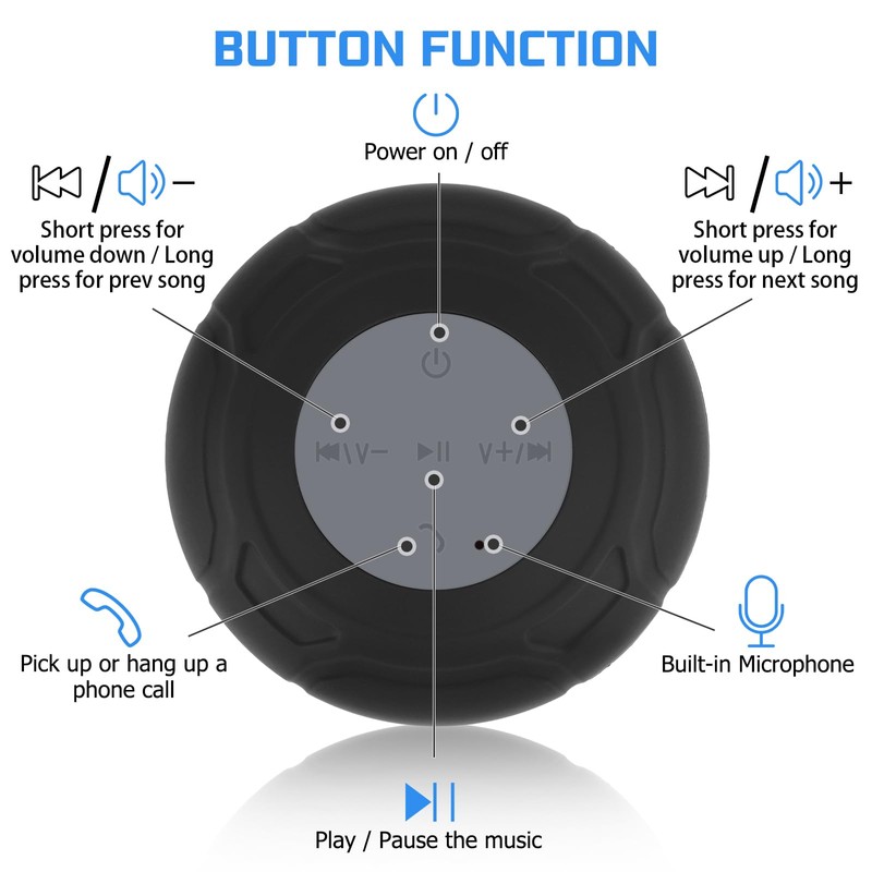 Annlend Waterproof Bluetooth Shower Speaker Portable Wireless Water-Resistant Speaker Suction
