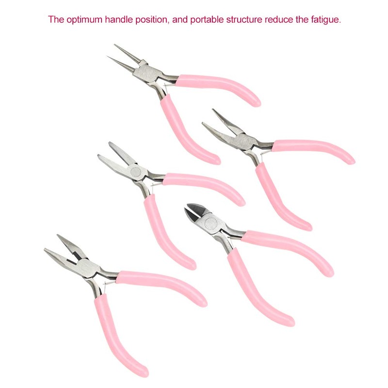 5pcs Mini Pink 4in Versatile Use Metal Pliers Set Kit