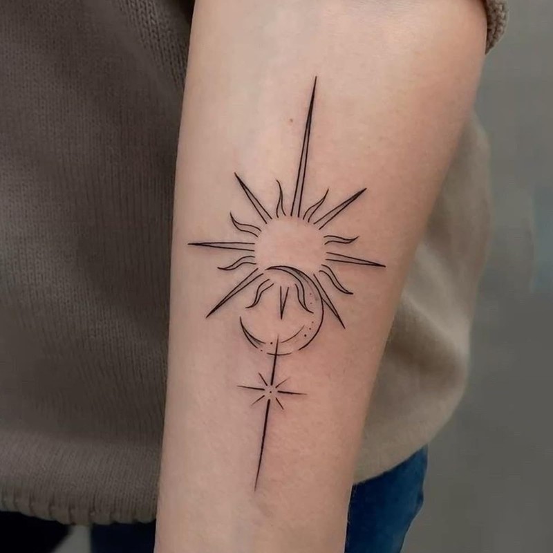 Semi Permanent Tattoo, Sun Moon Star & Ink Floral Line