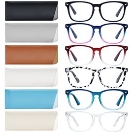 VIDEBLA 6 Pack Reading Glasses Blue Light Blocking for Women Men Spring Hinge Anti Eyestrain/Glare Computer Readers(Mix-3(6Glasses 6 Holster), 3.50)