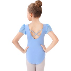 Bezioner Ballet Leotard for Girls,Gymnastics Leotards Puff Sleeve Dance Outfit for Kids Blue 110
