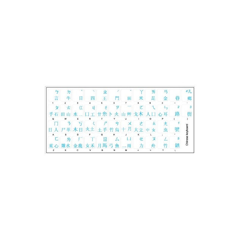 Chinese Keyboard Labels Layout ON Transparent Background with Black, Blue,