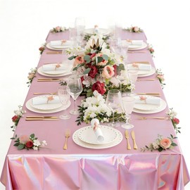 JGMGWJ Iridescence Plastic Tablecloths Disposable Rectangle Table Cover for BirthdayDWedding Disco Bachelorette Bridal New Years Party Decorations 54" x 108"