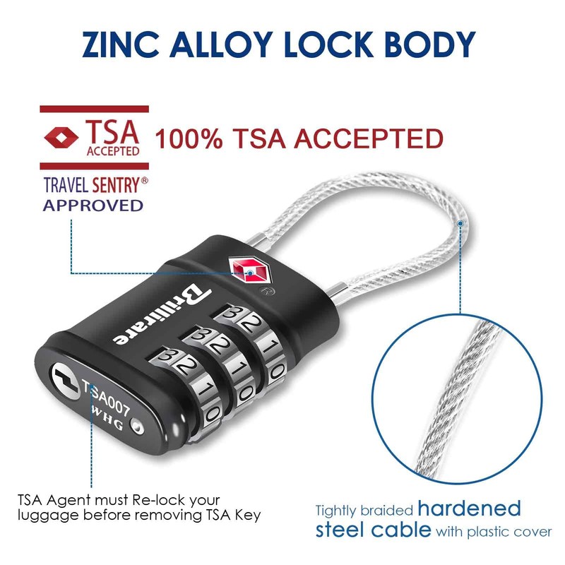 4 Pack TSA Approved Luggage Locks, Combination Travel Cable Lock,