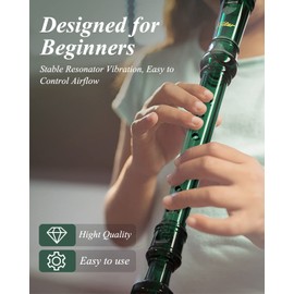 Eastar Soprano Recorder Instrument for Kids Students Beginners, German fingering C Key Recorder Instrument 3 Piece with Cleaning Kit, Storage Bag, Fingering Chart, ERS-1GG, Dark Green, School-Approved