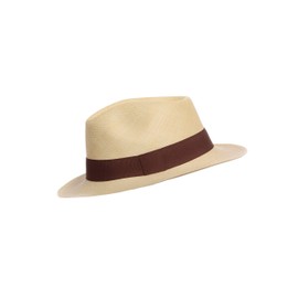 Borges & Scott - Teardrop Fedora Panama Hat - Natural Straw with Brown Band - 57cm