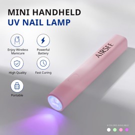 AIRSEE Mini Handheld UV Light for Gel Nails,Portable Rechargeable Nail Lamps,2 Timers for Fast Nail Extension,Rhinestone Glue Decoration,Gel Nail Strips at Home,Travel(Pink)