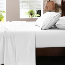 Overket Extra Deep Pocket California King Sheets 18-24 Inch 100% Egyptian Cotton 1000 Thread Count Sateen Weave Soft Breathable 4 Pieces（California King,White）