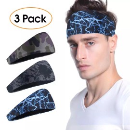 Unbranded 3 Pack Sweat Headband Men Running Workout Stretch Head Hair Band Wide Sweatband