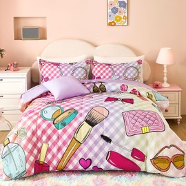 Anibedding Full Girls Comforter Set, Colorful Gardient Cosmetic Printed Kids Girls Bedding Set with Sheets Soft and Lightweight, 6 Pieces Teen Bed in a Bag（78"x90"）