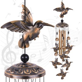Hummingbird Wind Chimes for Garden, Gifts for Mom, Home, Balconies, Room, Patio, Indoor, Outdoor Hummingbird Decoration, Hummingbird Wind Catcher, Bronze Memorial Wind Bell, Bird Wind Chimes Decor