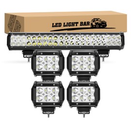 LED Light Bar 20Inch 126W Spot Flood Light Pods & 4PCS 4Inch 18W Flood Off Road Lights, KINGOPT LED High Brightness with Wiring Harness Kit Fog Lamps Driving Boat Work Lights for Truck Golf Car Jeep