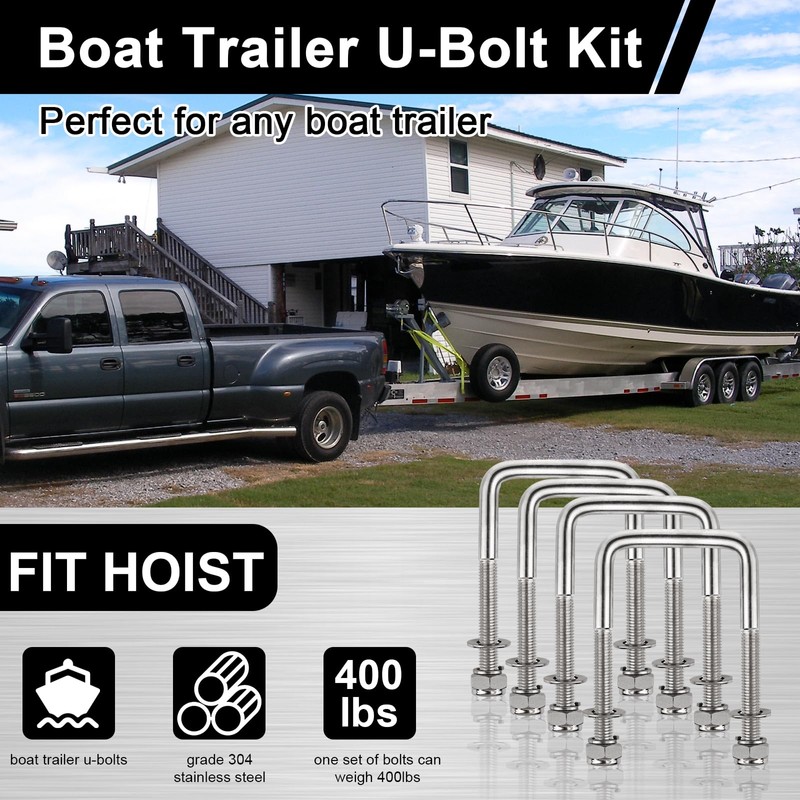 4 Sets 304 Stainless Steel Square U-Bolt Kits, Heavy Duty