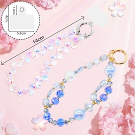 HYLEBOR Crystal Phone Wrist Strap, 2 Pack Beaded Phone Lanyard, Cellphone Chain Keychain, Sparkling Wristlet Bracelet for Women (Pink+Blue)