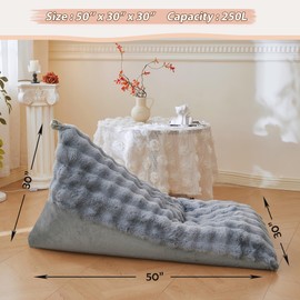 LIFEREVO Faux Rabbit Fur Stuffed Animal Bean Bag Storage (No Filler), Soft Waffle Bubble Beanbag Chair Cover for Cushion Home Decor, Furry Floor Lounger Plush Toys Organizer for Kids Girls, Light Grey