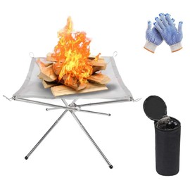 Portable Fire Pit for Camping, 42CM Foldable Stainless Steel Mesh Fire Pit Fireplace BBQ Fire Bowl with Heat Resistant Gloves&Carrying Bag, BBQ Fire Bowl for Picnics,Bonfire,Patio,Backyard and Garden
