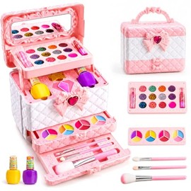 Kit Maquillaje Niñas Juguete Set Cosméticos Lavable Seguro Caja Belleza Que Protege Piel Daños Regalo Navidad Cumpleaños Festividades Rosa