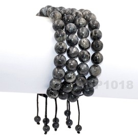 AD Beads Natural 8mm Gemstone Bracelets Healing Power Crystal Macrame Adjustable 7-9 Inch (Larvikite)