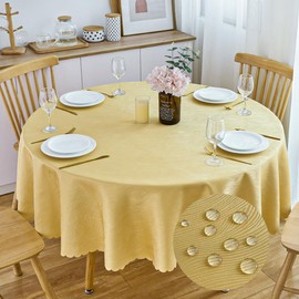 SPRICA Round Jacquard Tablecloth 160cm Water Resistant Solid Colour Heavy Weight Soft Table Cover, Machine Washable, Round 160cm, Golden Yellow