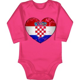 Shirtracer - Baby Bodysuit Long Sleeve Girls Boys - 2024 Football European Championship Fan Item - Croatia Croatia, 1 Fuchsia