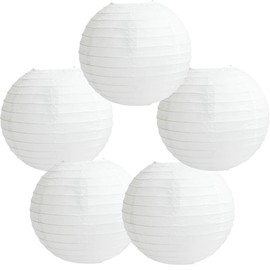 5 Pack Tissue Paper Round Lanterns LampShade Lamp Shade Wedding Birthday Party Decoration | White, 12"(30cm) |