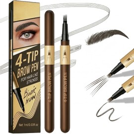 4-Pronged Eyebrow Pen For Natural Hair-Like Strokes And Precise Definition - Waterproof Smudge-Proof Long-Lasting Brown Brow Pencil With 1ml Net Volume For Effortless Shaping And Fuller Brows