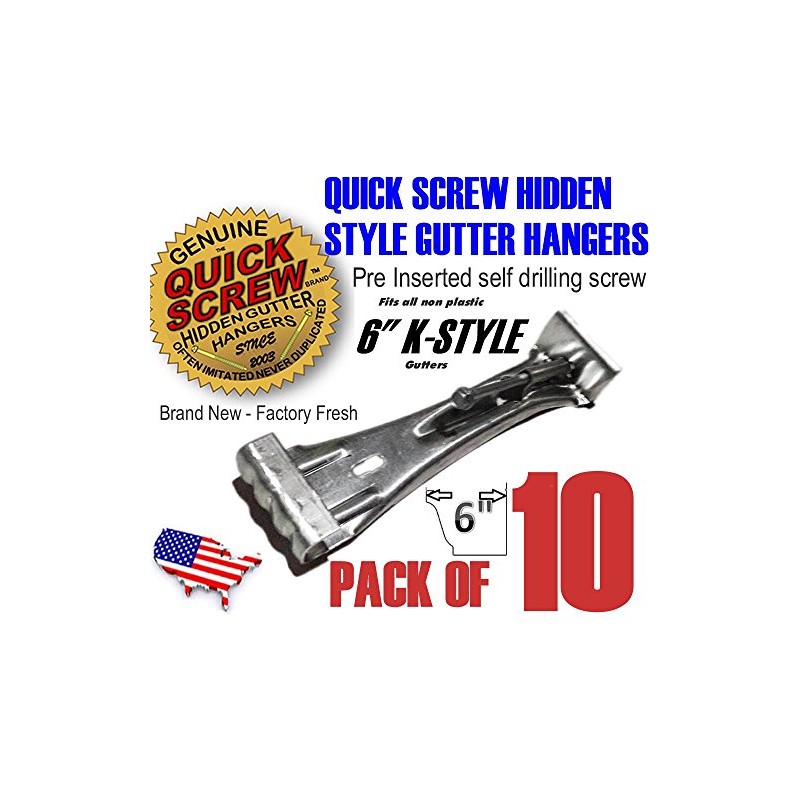Quick Screw 6" inch Aluminum Hidden Rain Gutter Bracket Hook