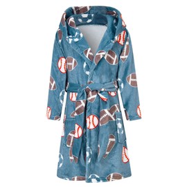 Funnycokid Boys Robes Baseball Kids Hooded Bathrobe Flannel Fleece Pajamas Size 10 12 Soft Rugby Sleepwear 10-12 Years