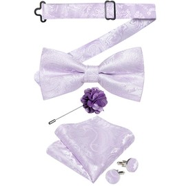 DiBanGu Silk Bow Ties for Men Paisley Pre-tied Bowtie and Pocket Square Cufflinks Lapel Pin Set Wedding Party Formal, Lilac
