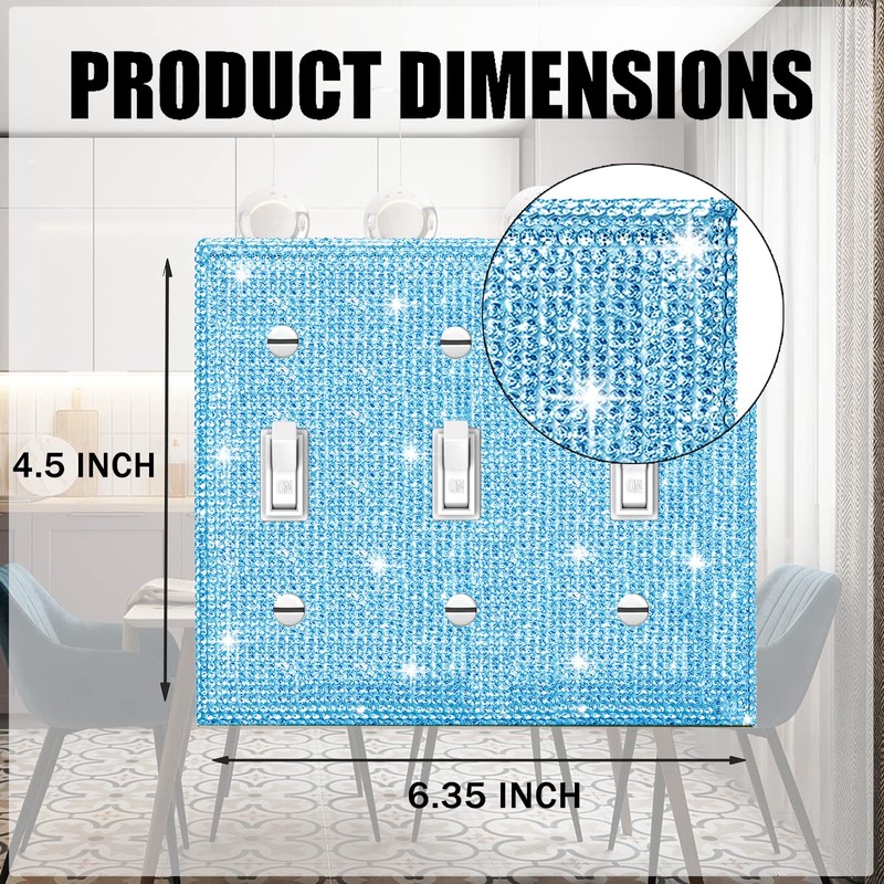 Shiny Blue Rhinestones Wall Plates Cover Triple Toggle Light Switch